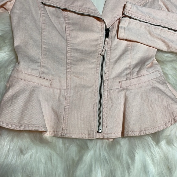 #0128 ELLE Light Pink Fitted Jean Jacket with Side Zipper & Peplum-XS - Picture 8 of 10